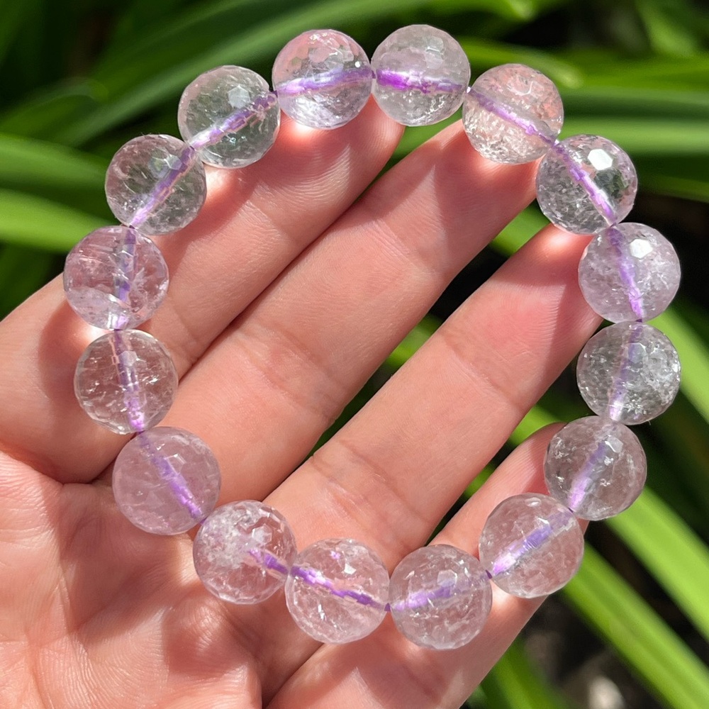 12mm stretchable faceted purple amethyst bracelet 0064